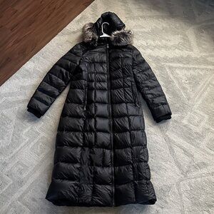 Saks Fifth Avenue Black Puffer Coat with Fur Hood